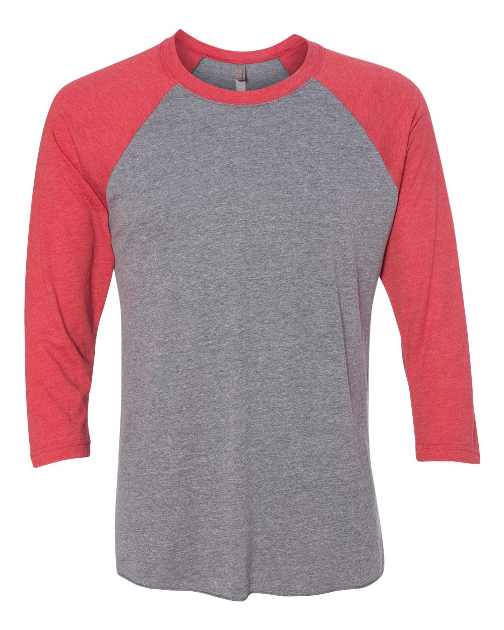 Front View of Vintage Red Sleeves/ Premium Heather Body Triblend Three-Quarter Raglan T-Shirt - 6051