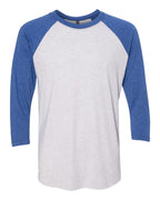 Front View of Vintage Royal Sleeves/ Heather White Body Triblend Three-Quarter Raglan T-Shirt - 6051