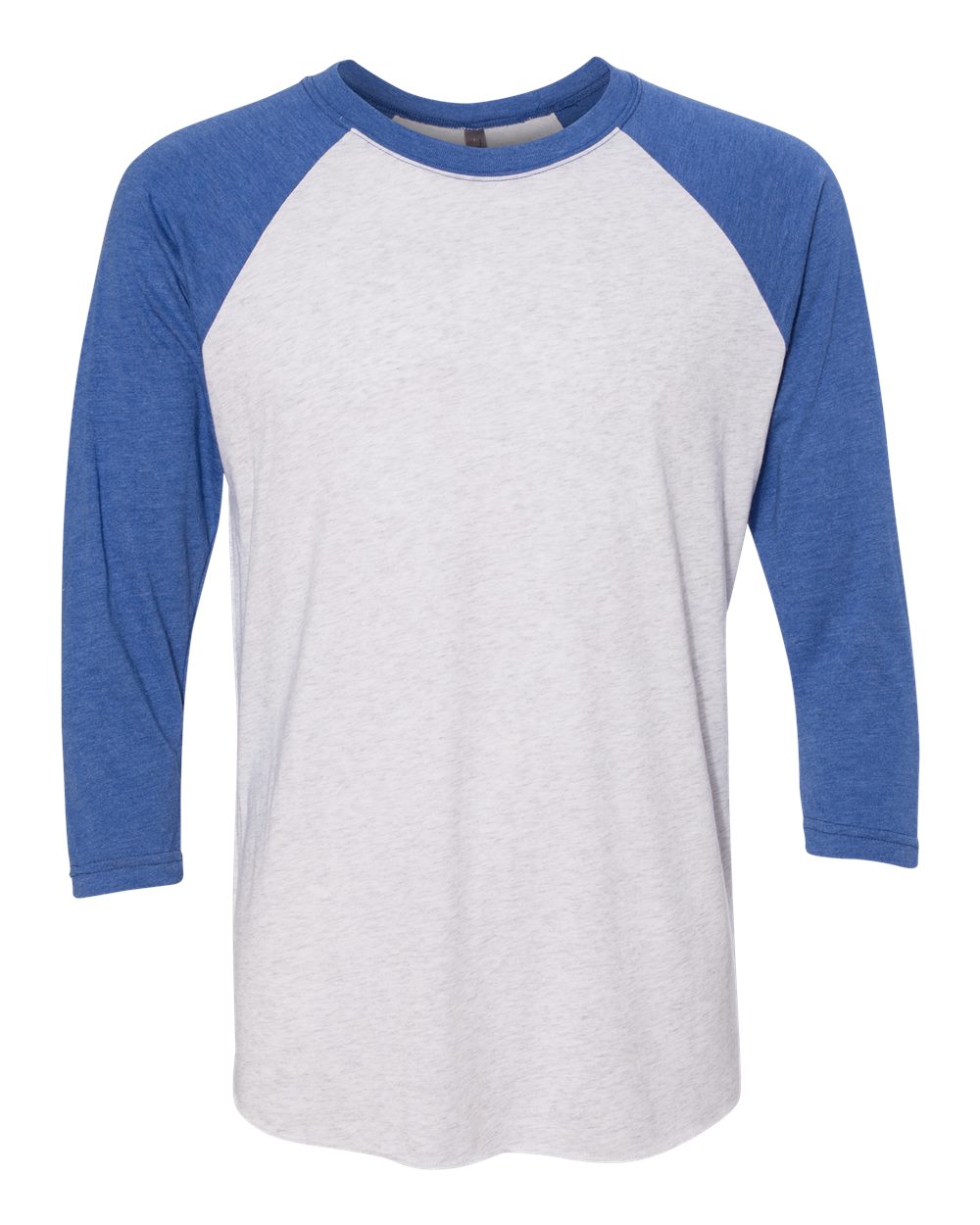 Front View of Vintage Royal Sleeves/ Heather White Body Triblend Three-Quarter Raglan T-Shirt - 6051