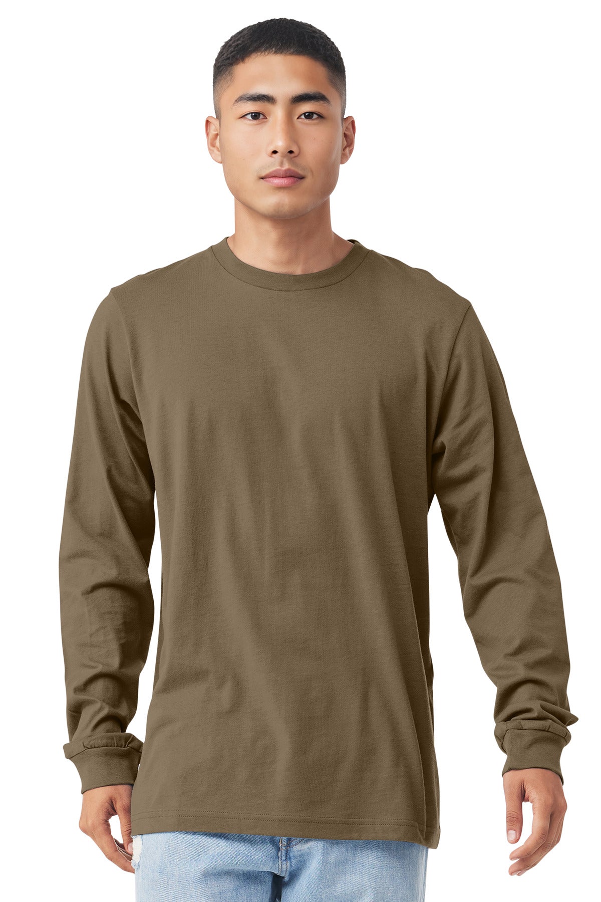 Front View of VintageBrn BELLA+CANVAS Unisex Jersey Long Sleeve Tee. BC3501