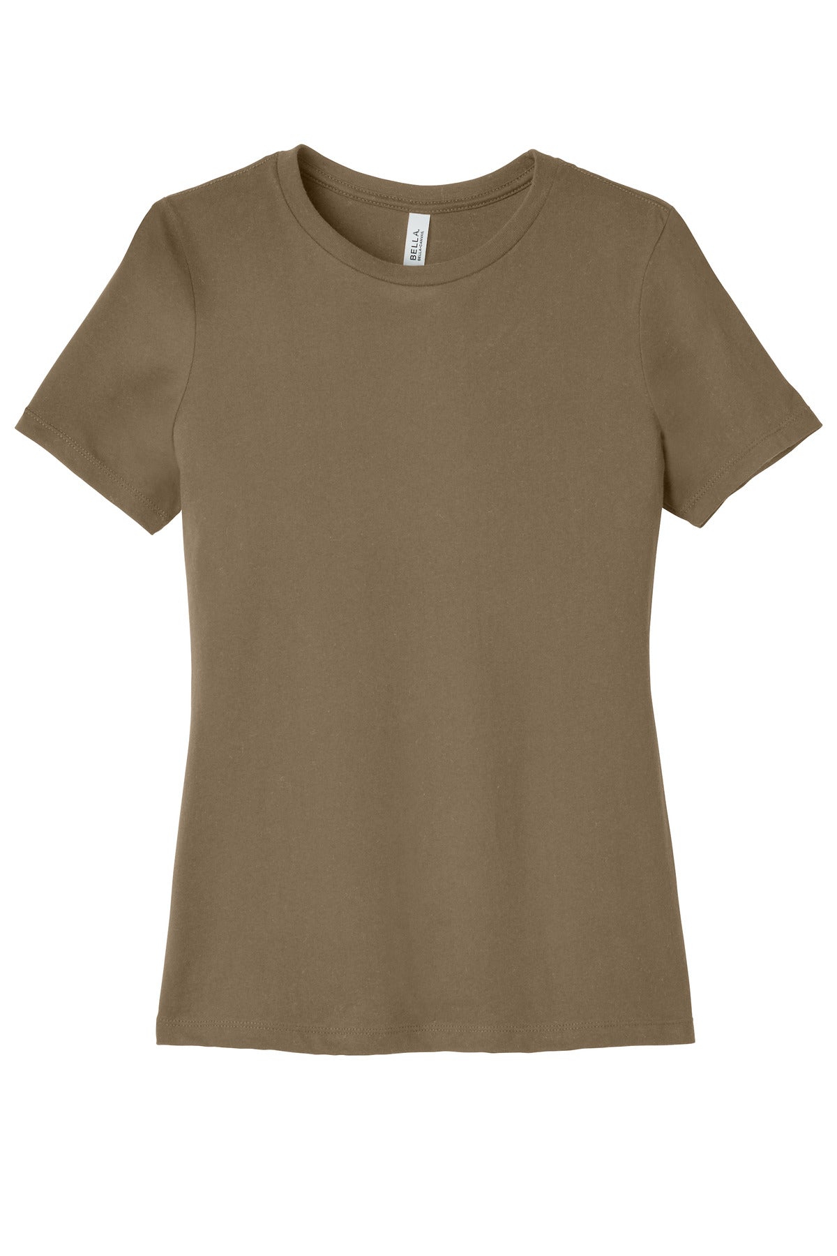 Front View of VintageBrn BELLA+CANVAS Women's Relaxed Jersey Short Sleeve Tee. BC6400