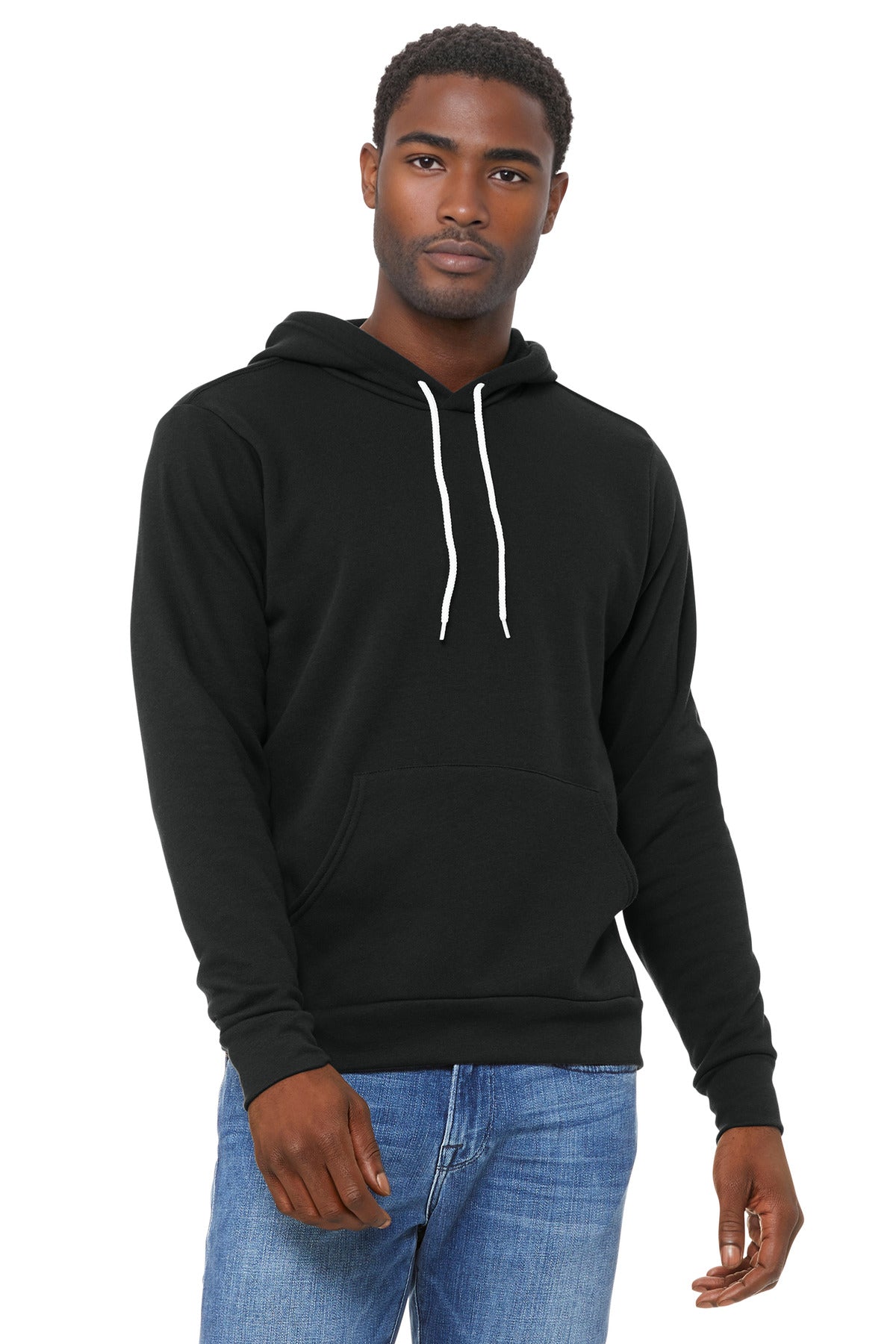 Front View of VtgBlack BELLA+CANVAS Unisex Sponge Fleece Pullover Hoodie. BC3719