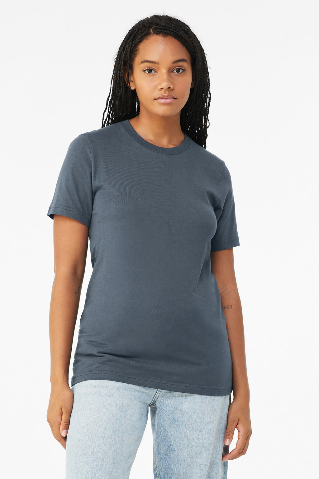 Front View of VtgNavy BELLA+CANVAS Unisex Jersey Short Sleeve Tee. BC3001
