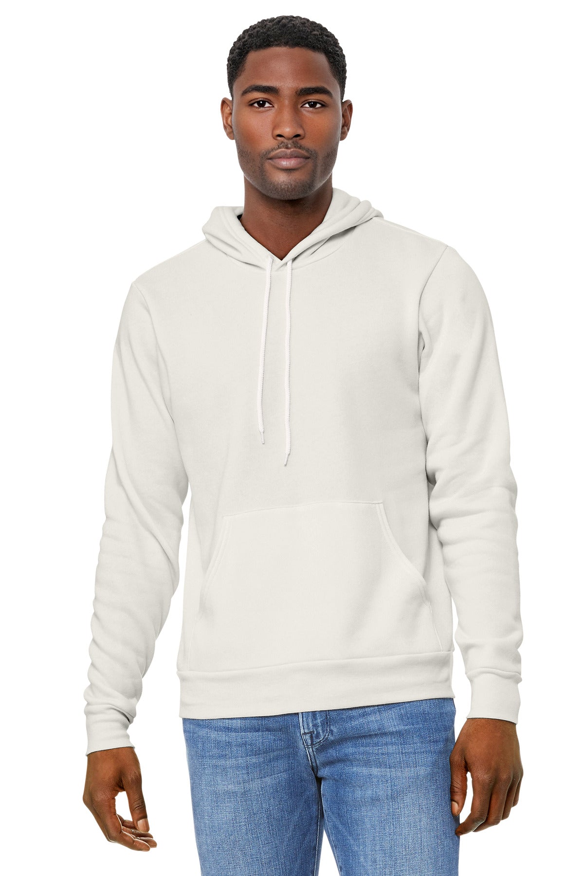 Front View of VtgWhite BELLA+CANVAS Unisex Sponge Fleece Pullover Hoodie. BC3719