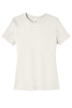 Front View of VtgWhite BELLA+CANVAS Women's Relaxed Jersey Short Sleeve Tee. BC6400