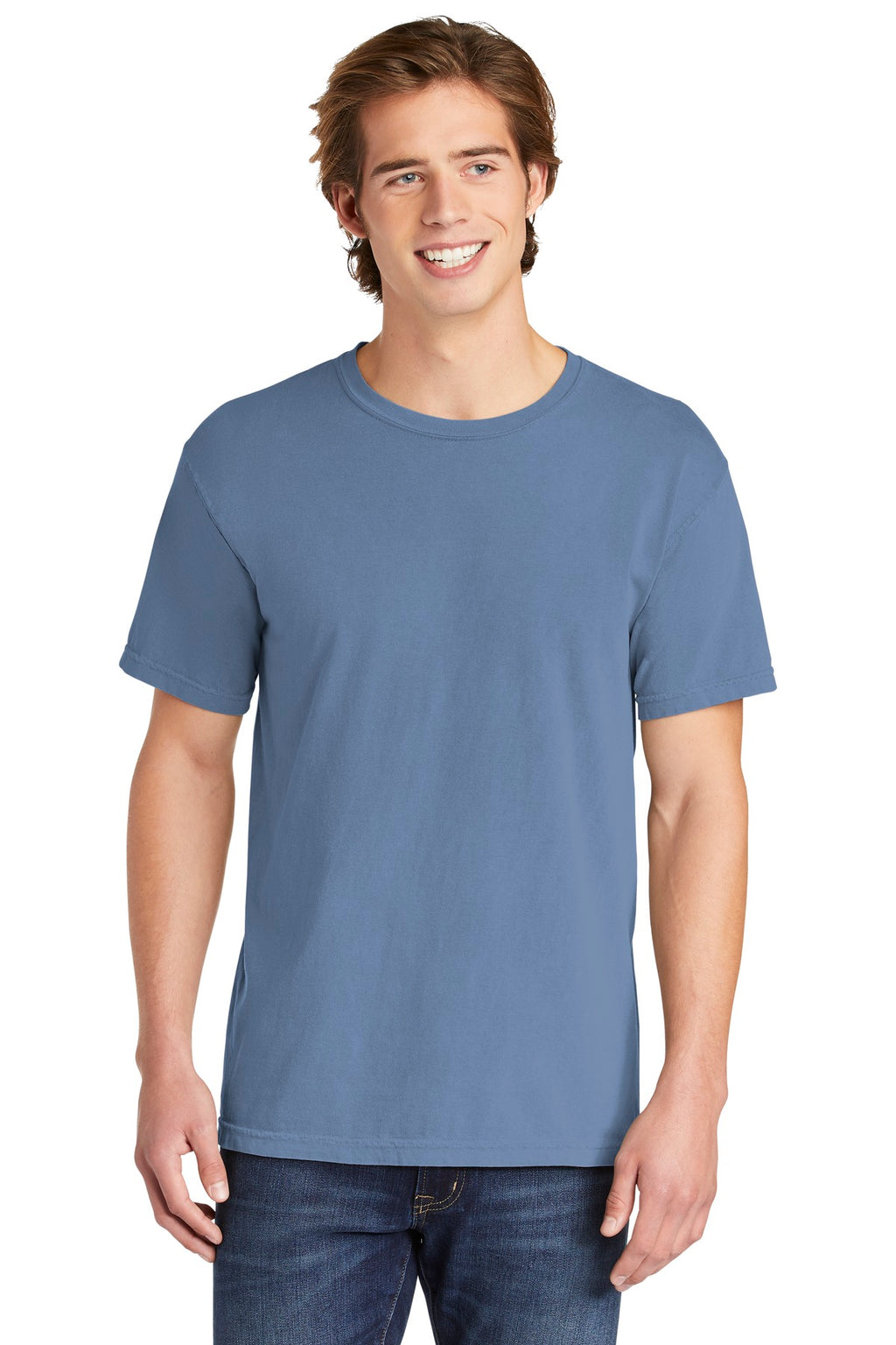 Front View of Washed Denim COMFORT COLORS Heavyweight Ring Spun Tee. 1717
