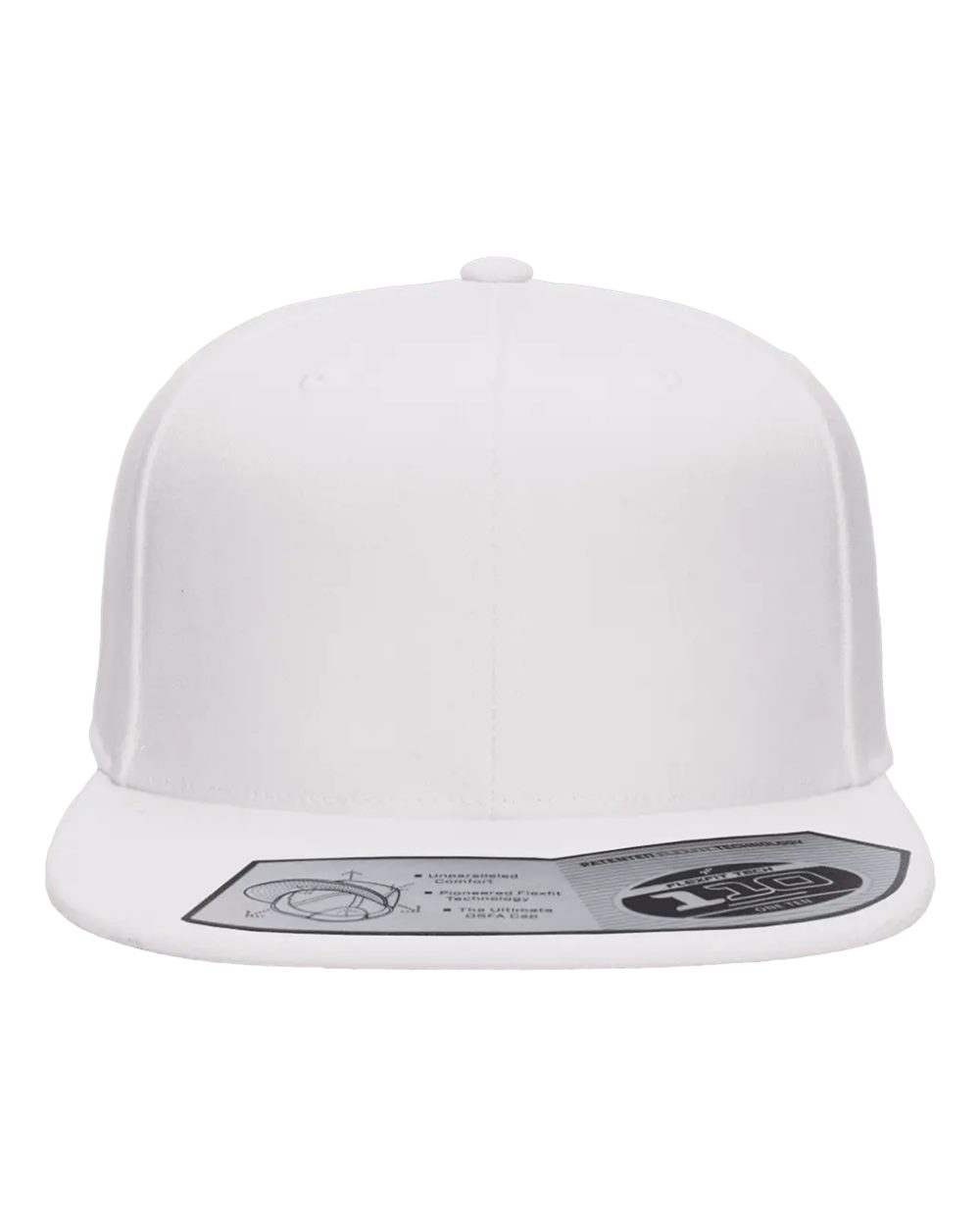 Front View of White 110® Snapback Cap - 110F