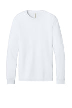 Front View of White BELLA+CANVAS Unisex Jersey Long Sleeve Tee. BC3501