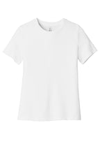Front View of White BELLA+CANVAS Women's Relaxed Jersey Short Sleeve Tee. BC6400