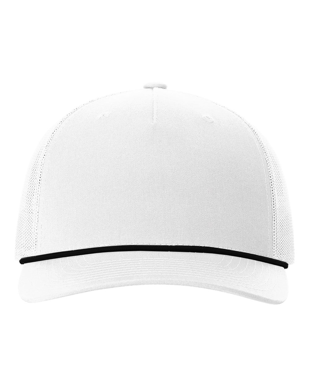 Front View of White/ Black Five-Panel Trucker with Rope Cap - 112FPR
