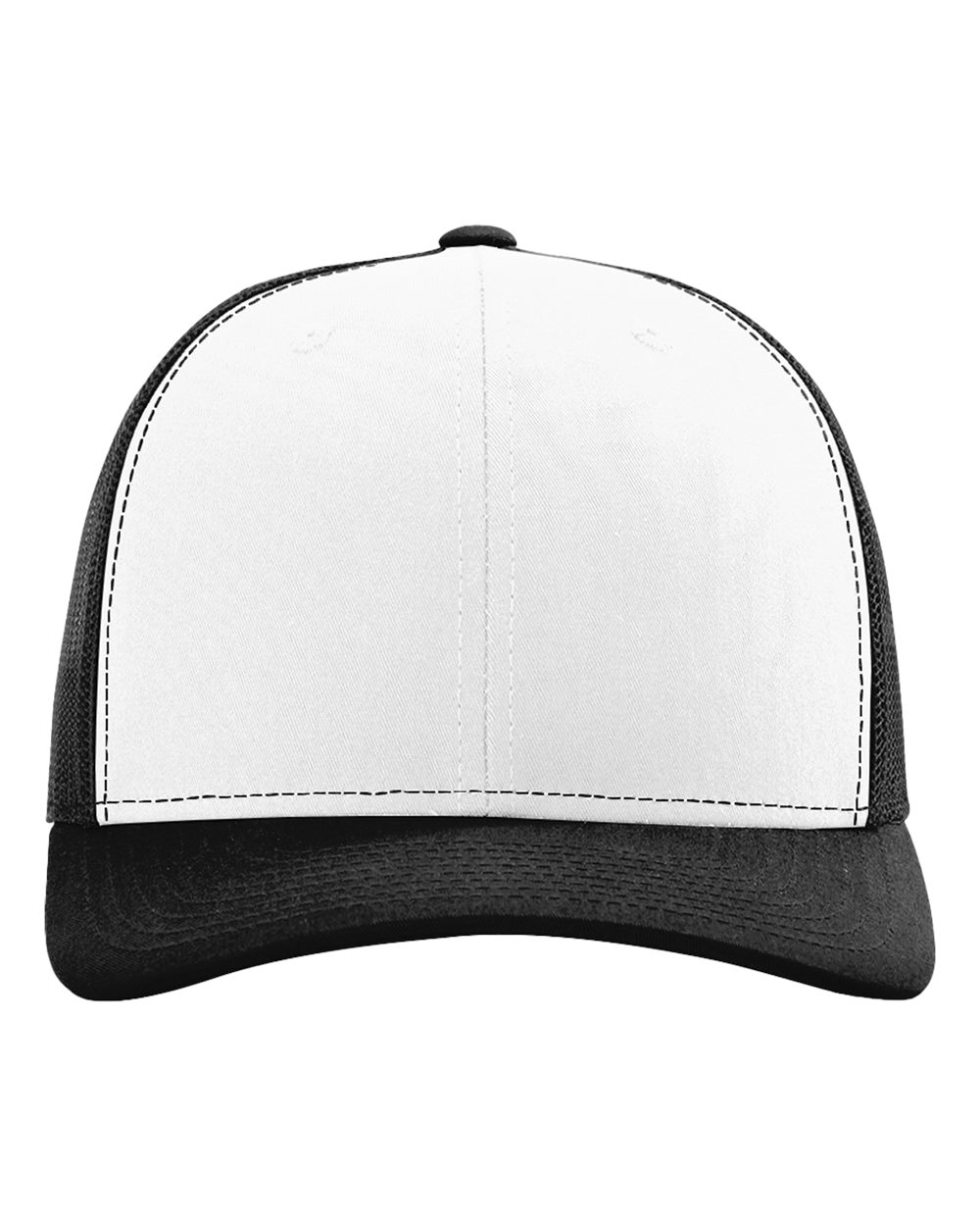 Front View of White/ Black Snapback Trucker Cap - 112