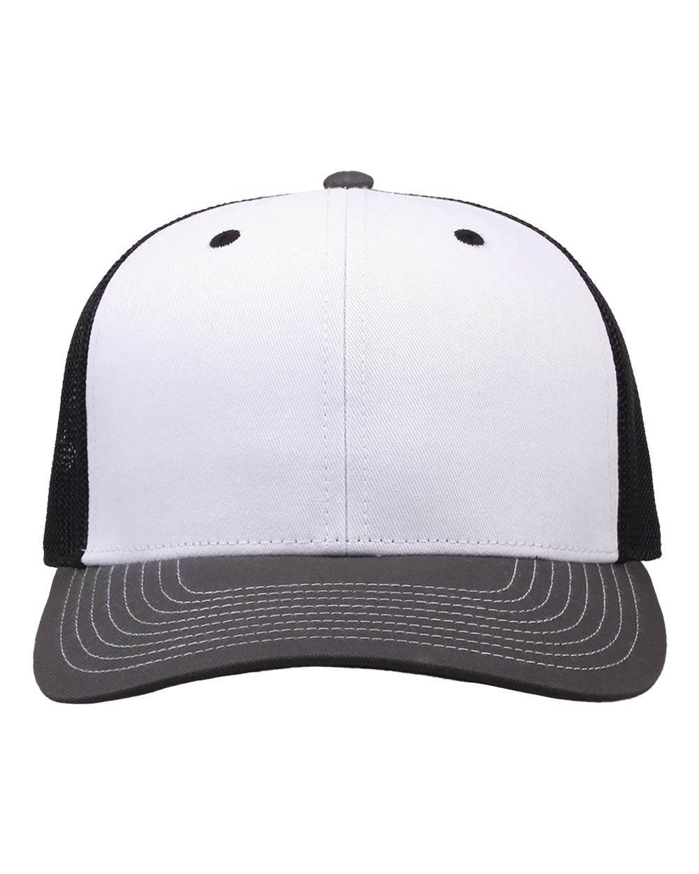 Front View of White/ Charcoal/ Black Everyday Trucker Cap - GB452E