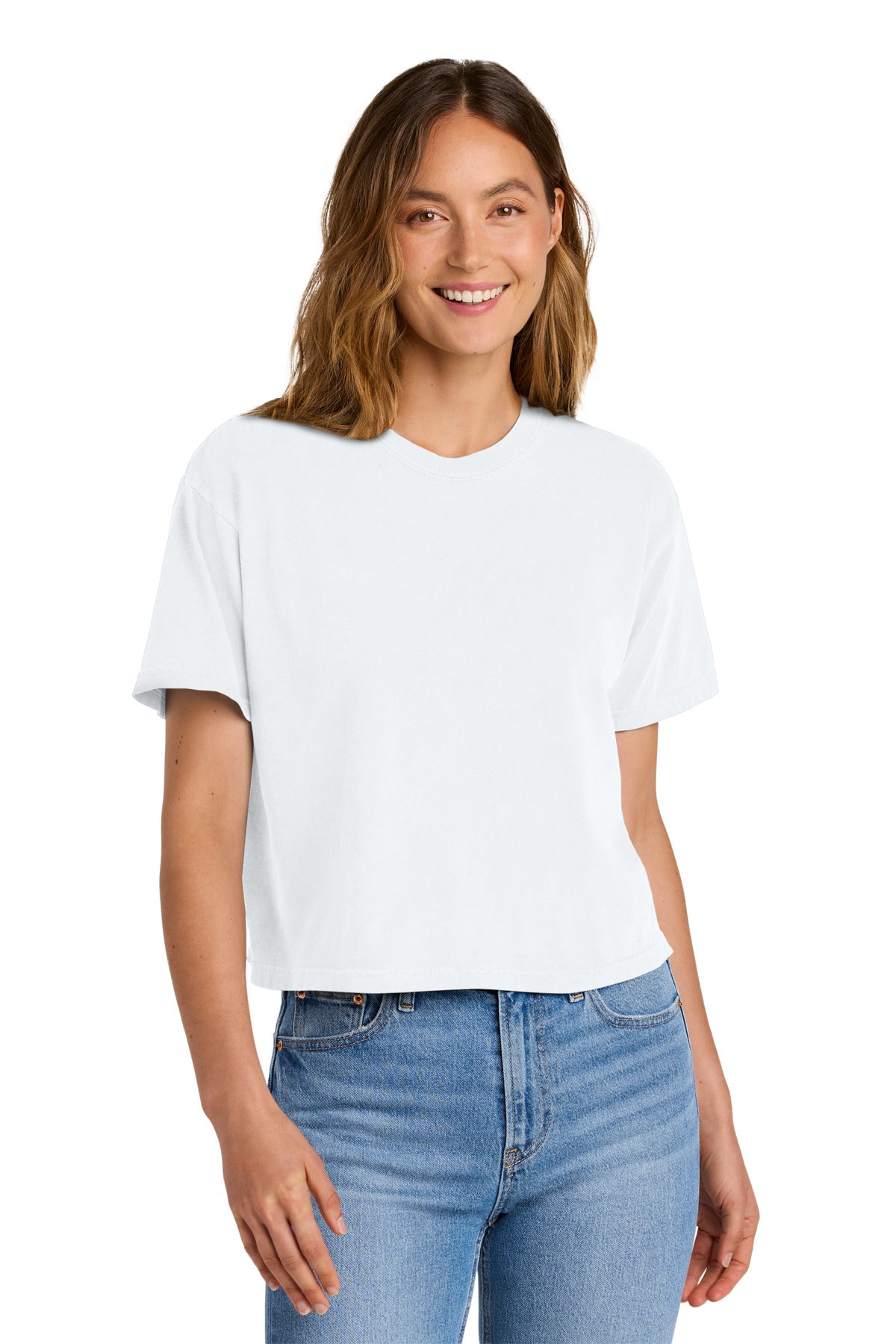 Front View of White Comfort Colors Women's Heavyweight Boxy Tee 3023CL
