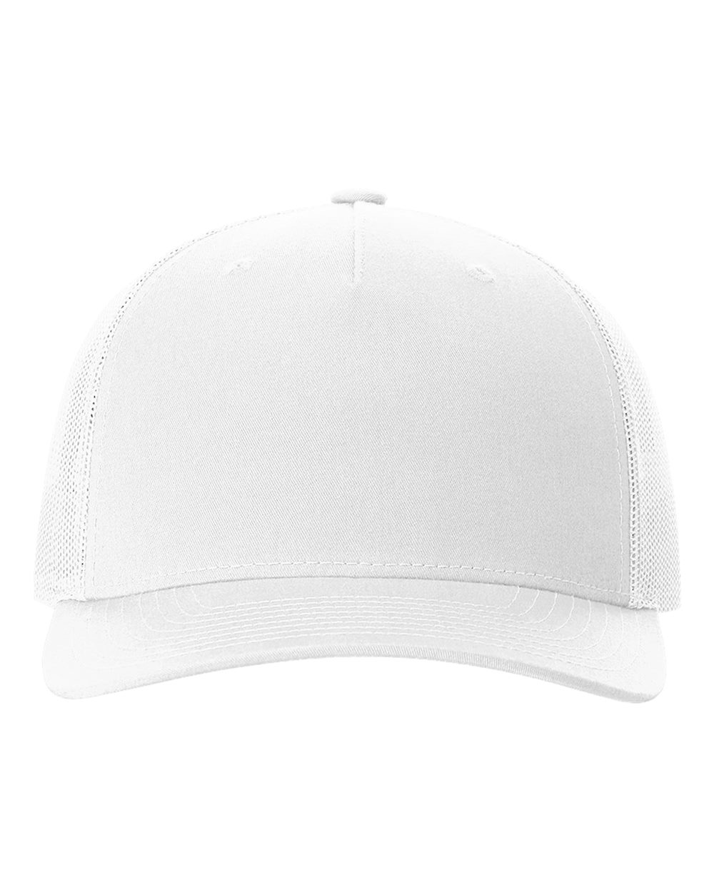 Front View of White Five-Panel Trucker Cap - 112FP