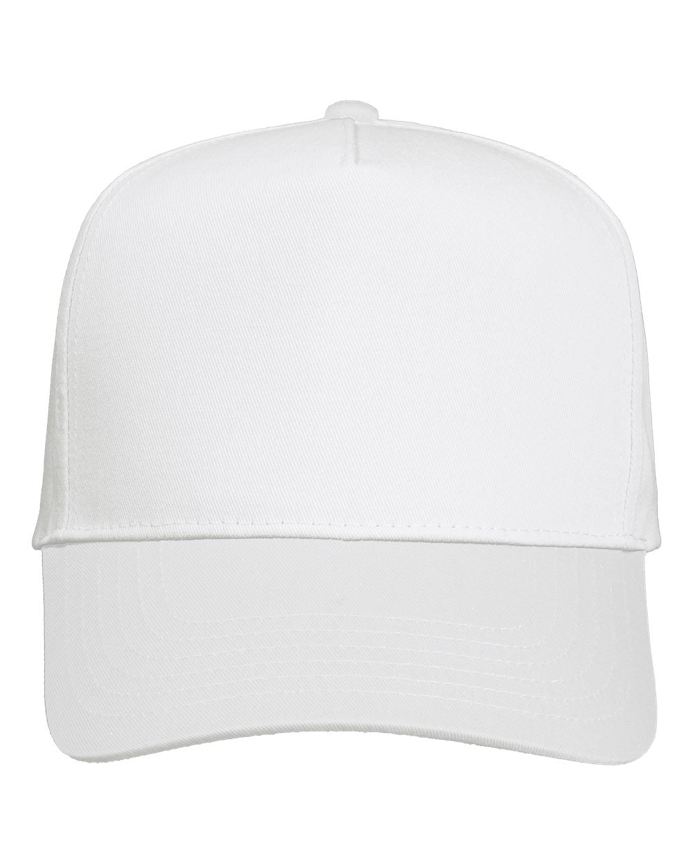 Front View of White Five-Panel Twill Cap - 8869