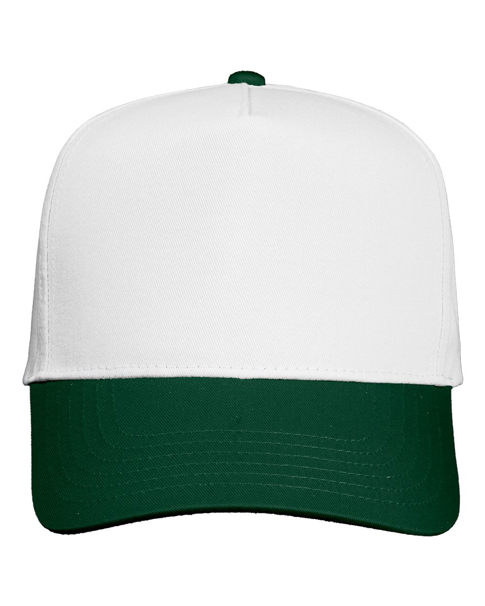Front View of White/ Forest Five-Panel Twill Cap - 8869