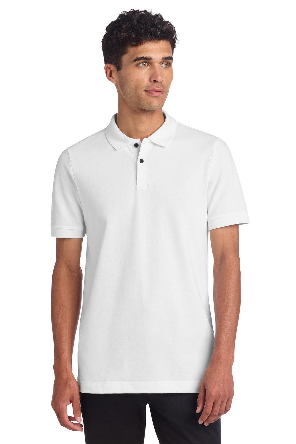 Front View of White Mercer+Mettle Stretch Heavyweight Pique Polo MM1000