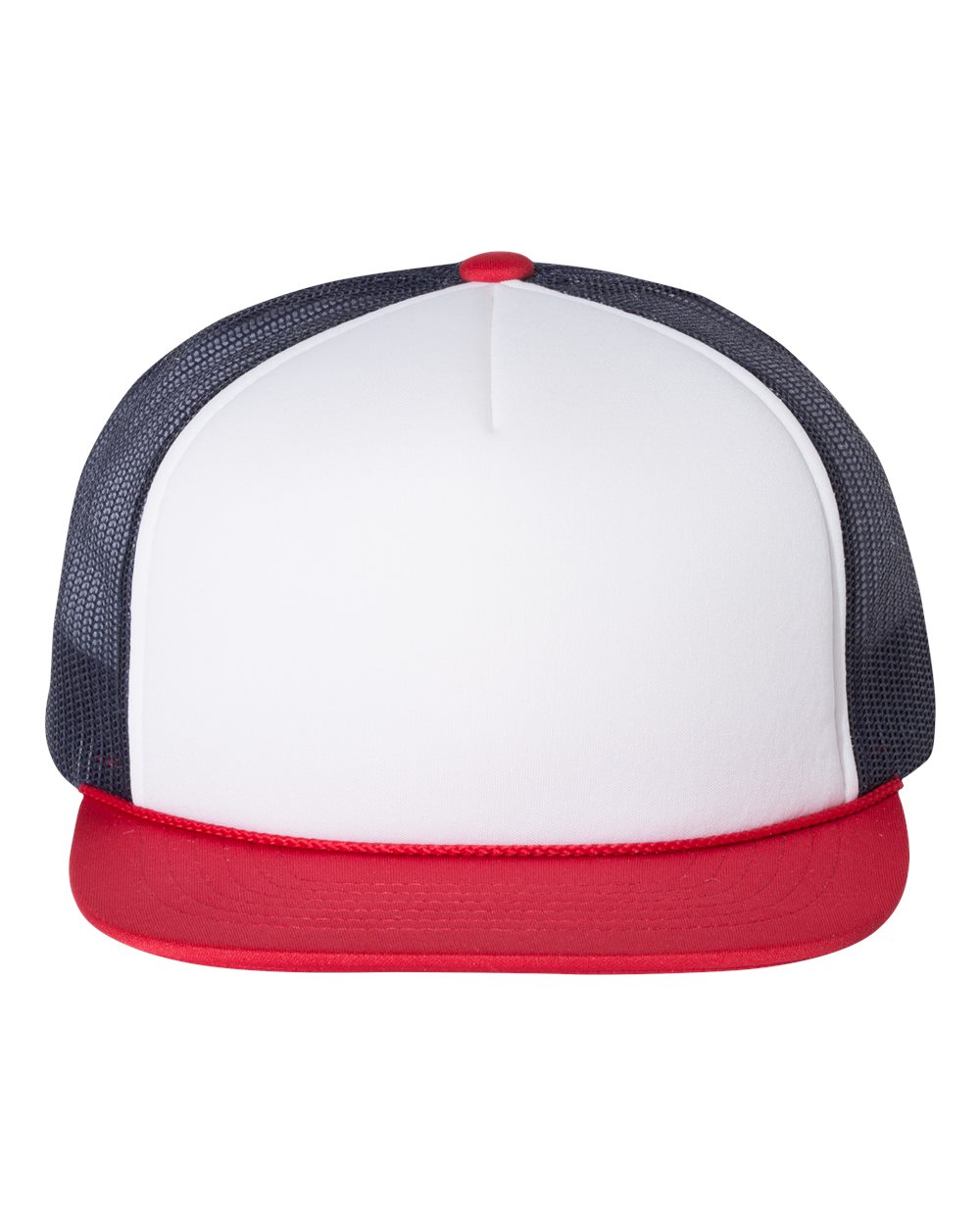Front View of White/ Navy/ Red Foamie Trucker Cap - 113