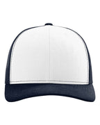 Front View of White/ Navy Snapback Trucker Cap - 112