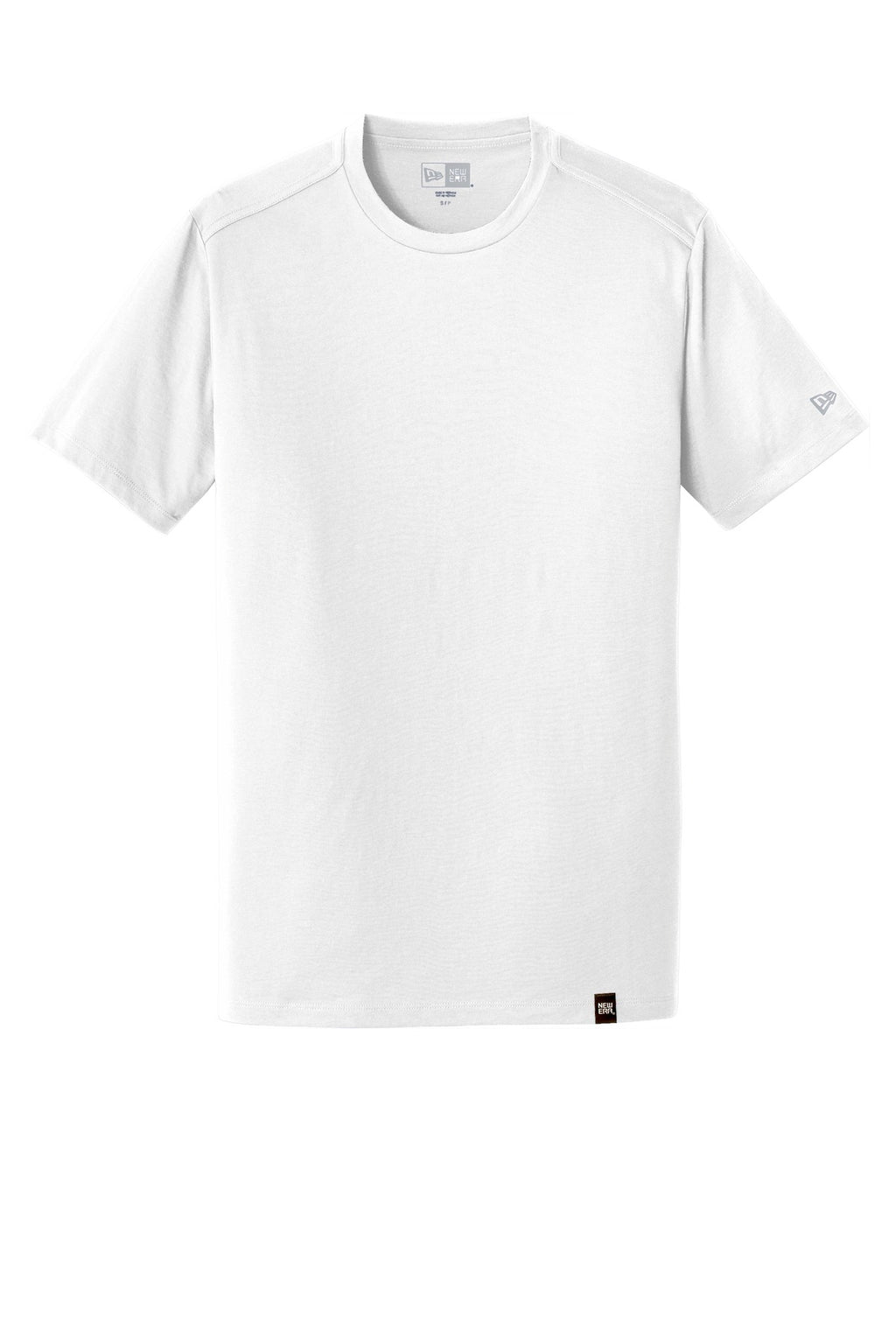 Front View of White New Era Heritage Blend Crew Tee. NEA100