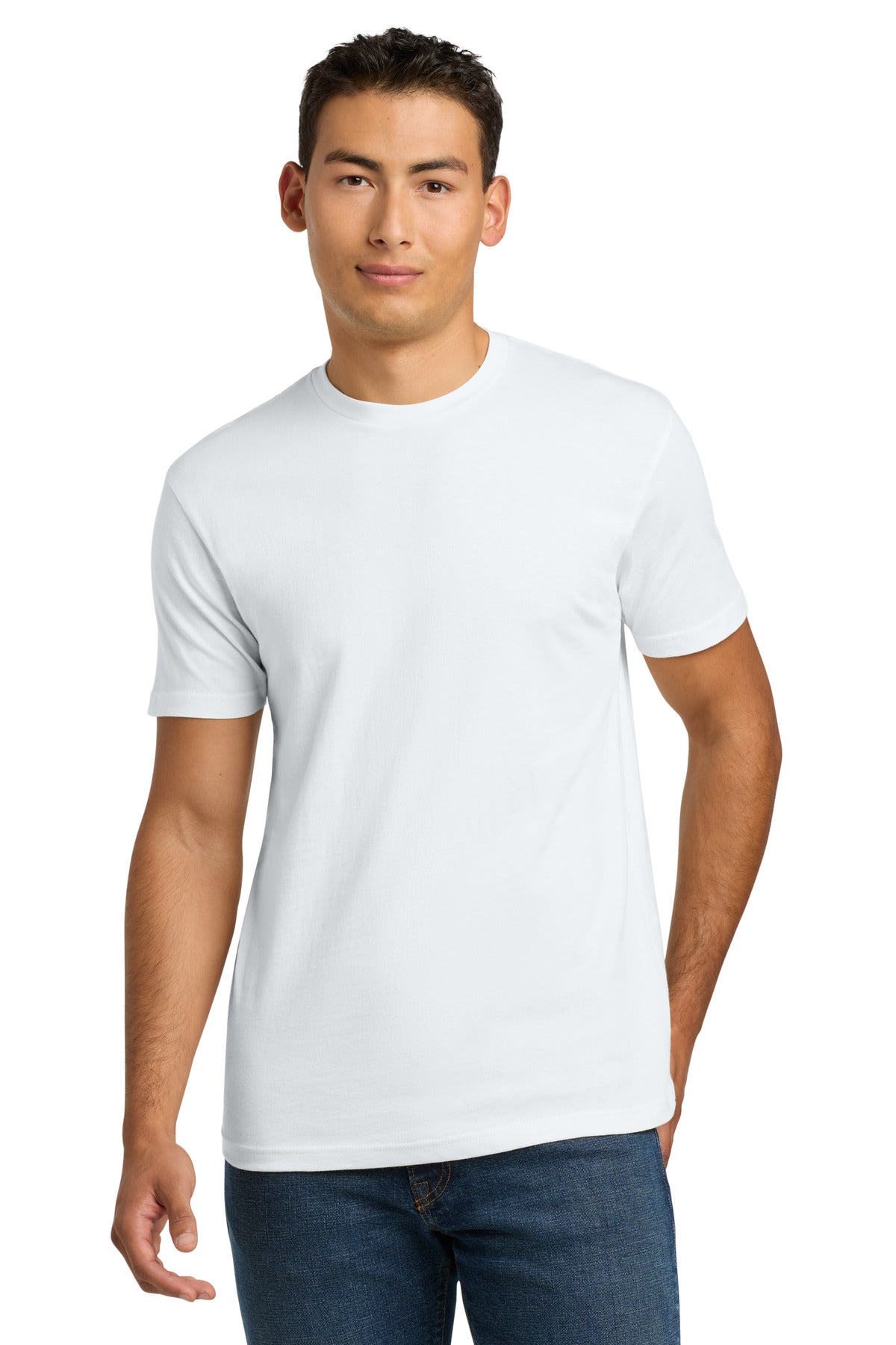 Front View of White Next Level Apparel Adult Cotton Tee. NL3600