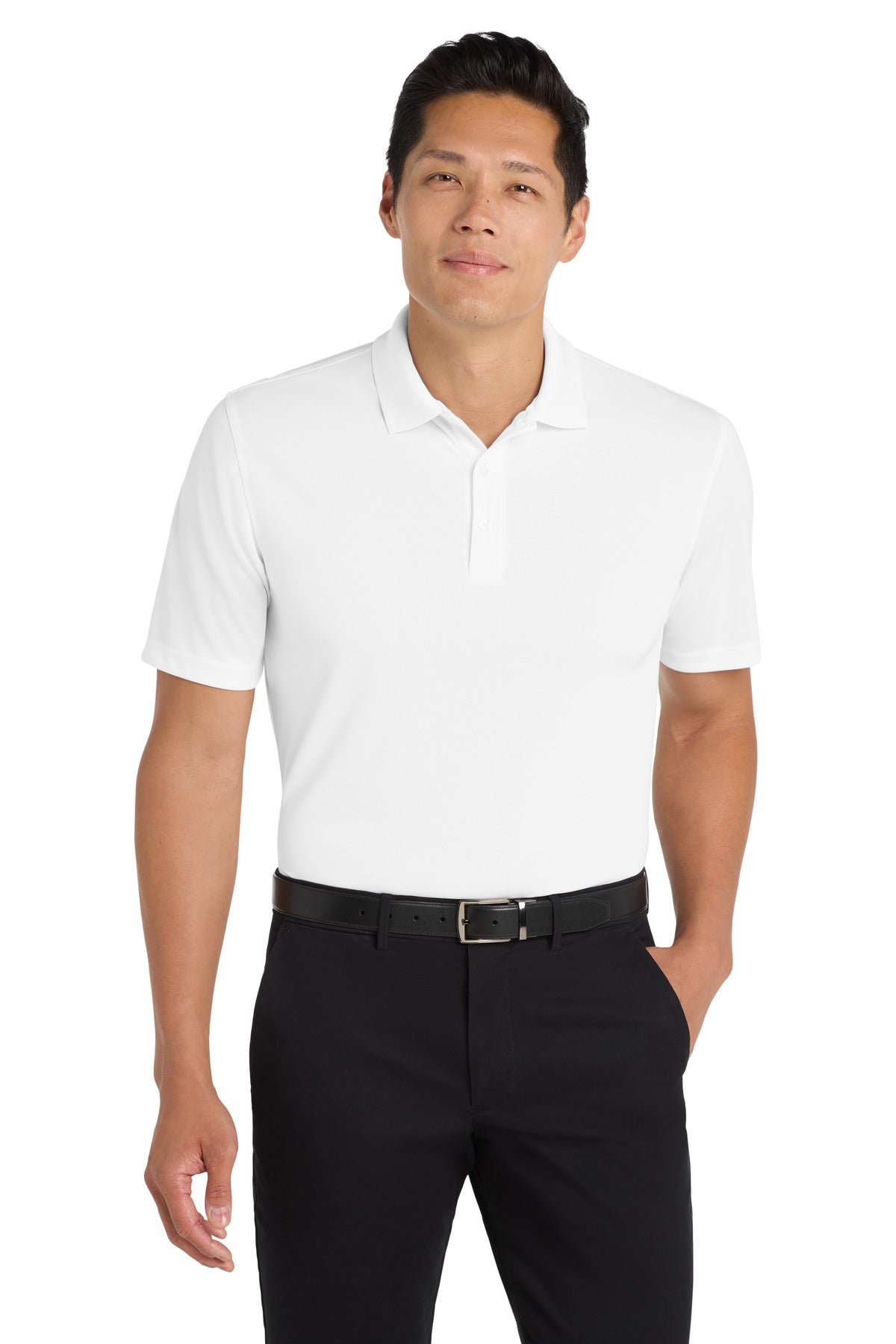 Front View of White Port Authority Dry Zone UV Micro-Mesh Polo. K110