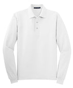 Front View of White Port Authority Silk Touch Long Sleeve Polo. K500LS