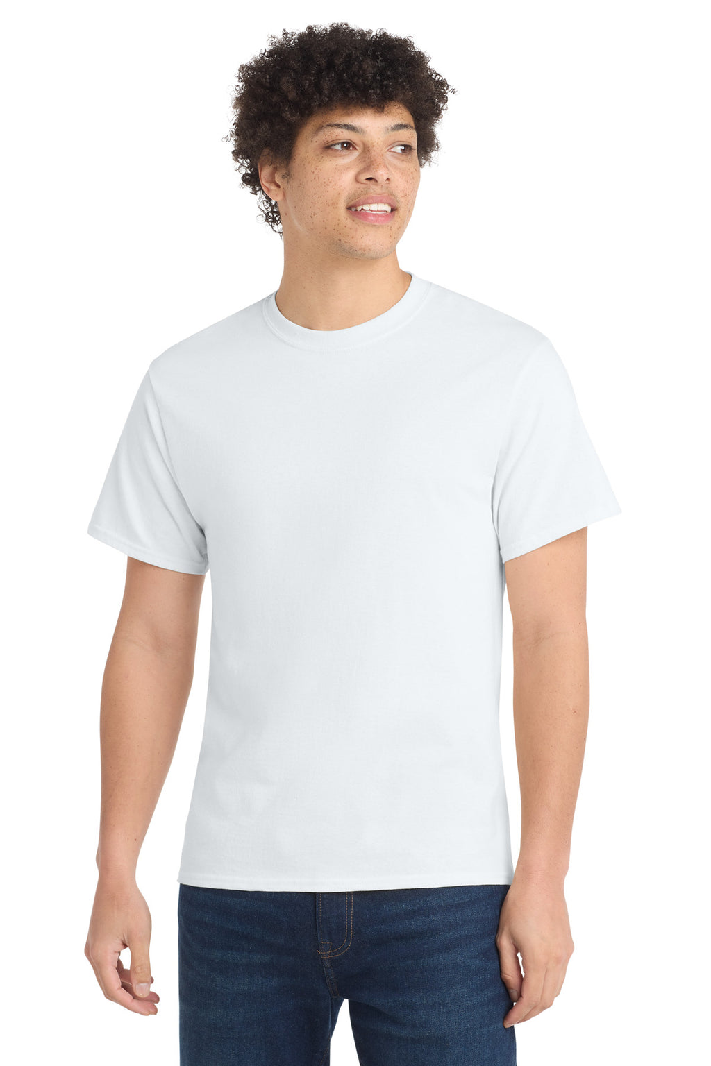 Front View of White Port & Co Core Cotton Tee. PC54