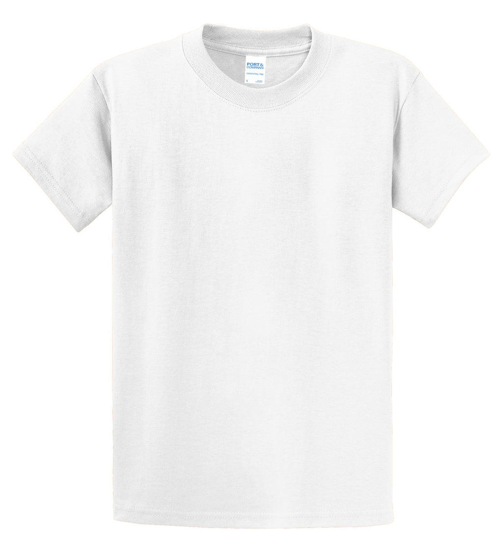 Front View of White Port & Co Essential Tee. PC61