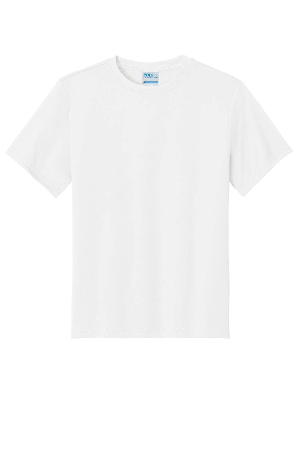 Front View of White Port & Co Youth Performance Tee. PC380Y