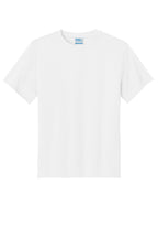 Front View of White Port & Co Youth Performance Tee. PC380Y