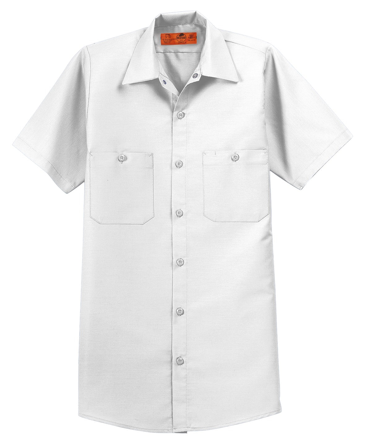 Front View of White Red Kap Short Sleeve Industrial Work Shirt. SP24