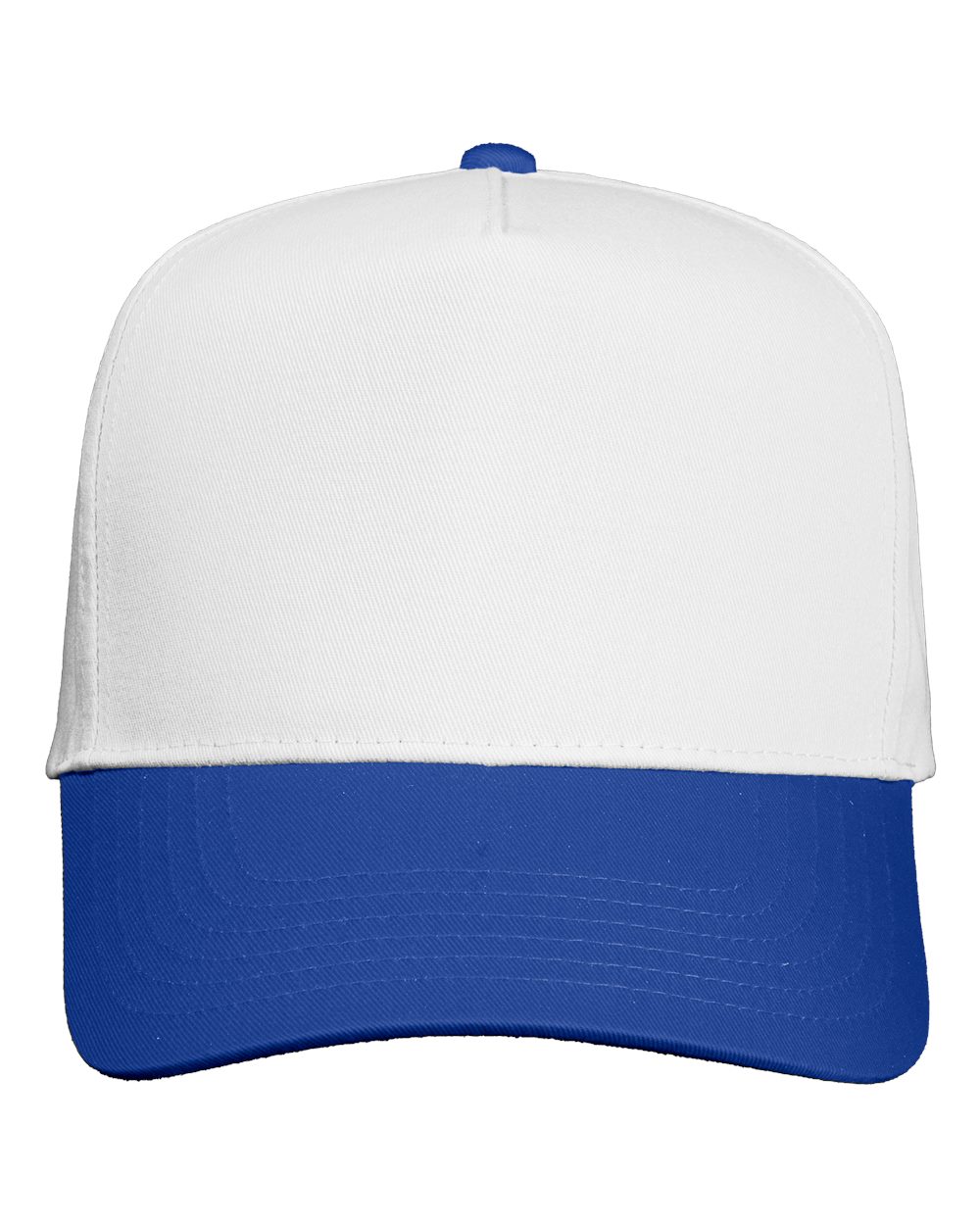 Front View of White/ Royal Five-Panel Twill Cap - 8869
