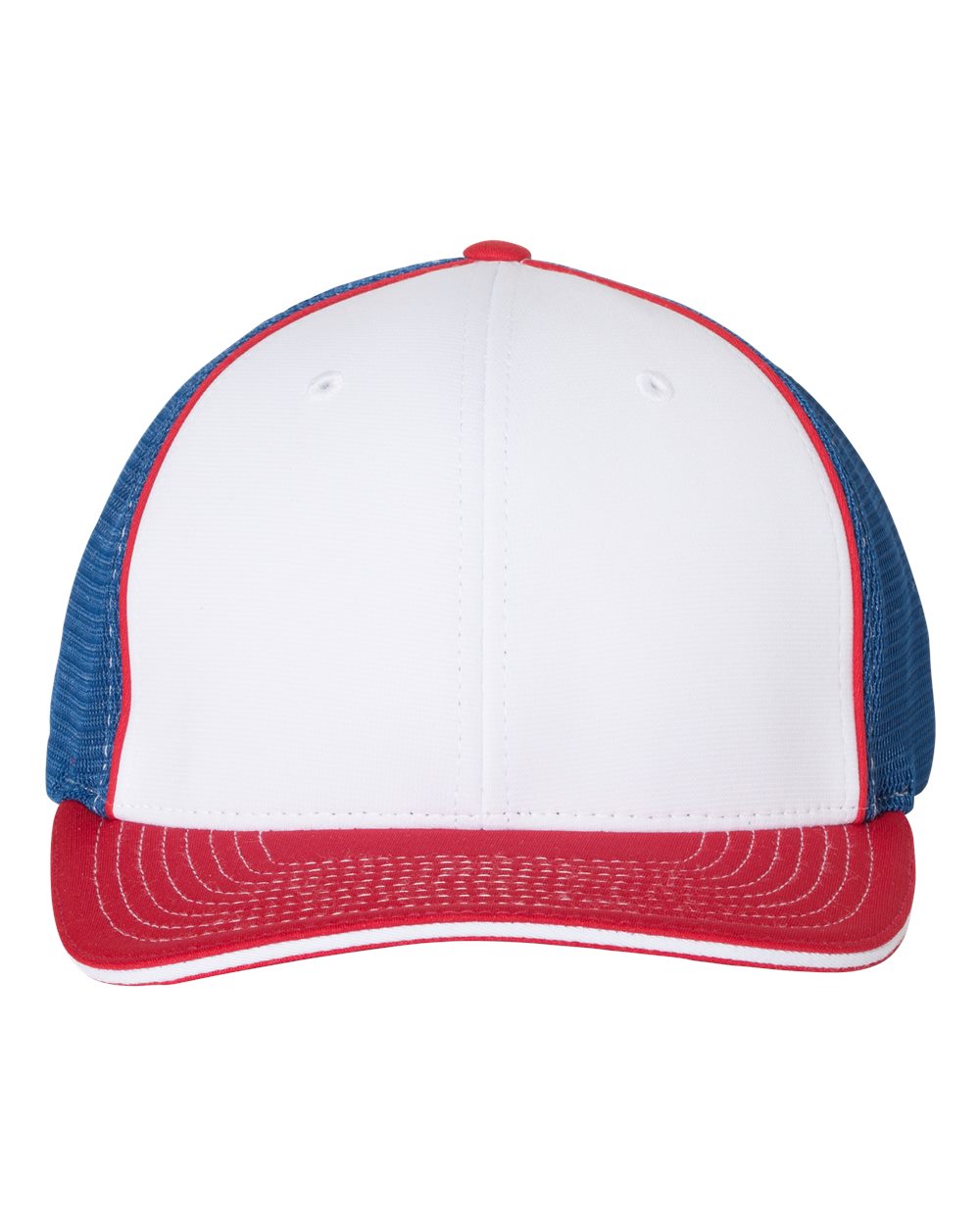 Front View of White/ Royal/ Red Tri Pulse Sportmesh R-Flex Cap - 172