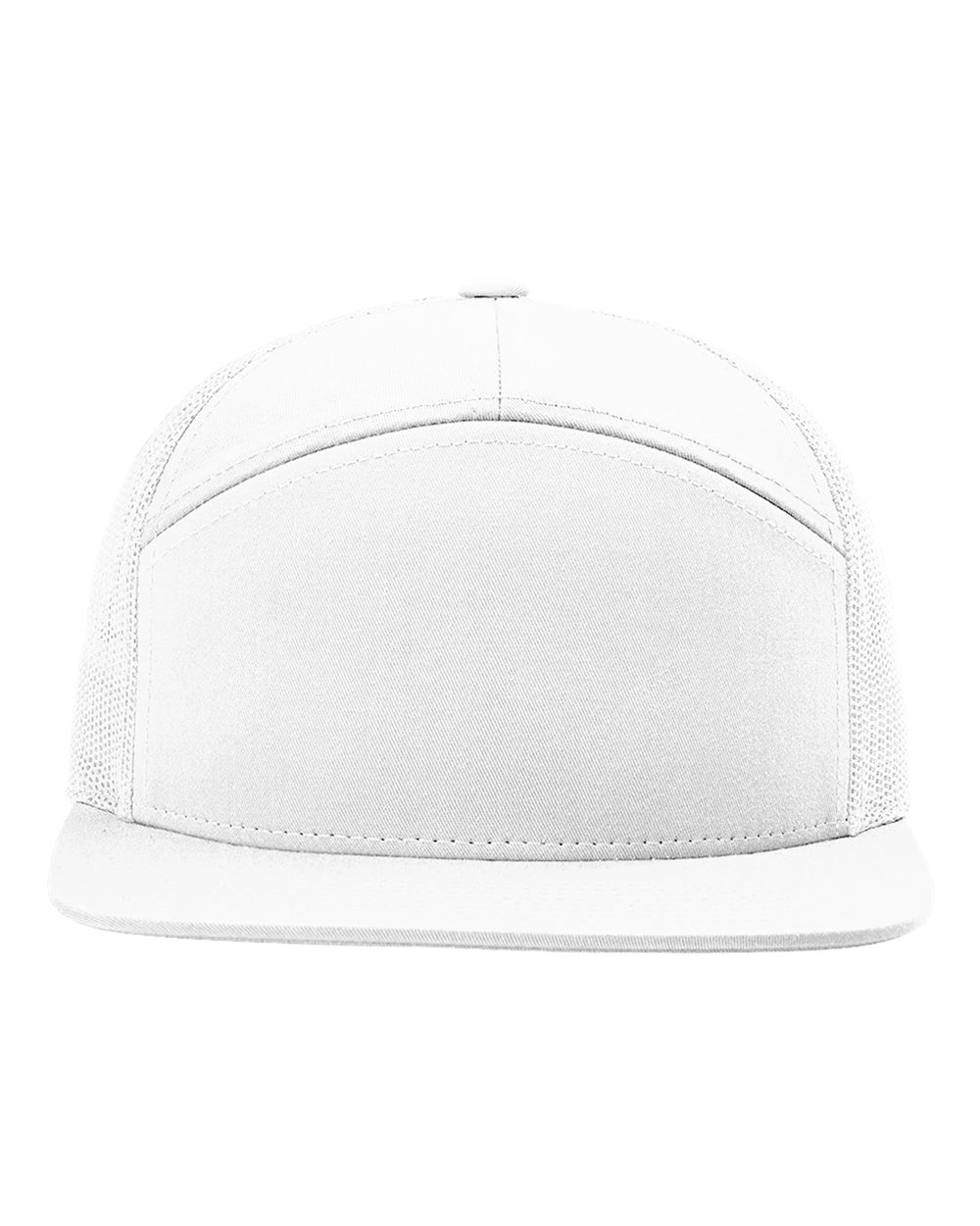 Front View of White Seven-Panel Trucker Cap - 168