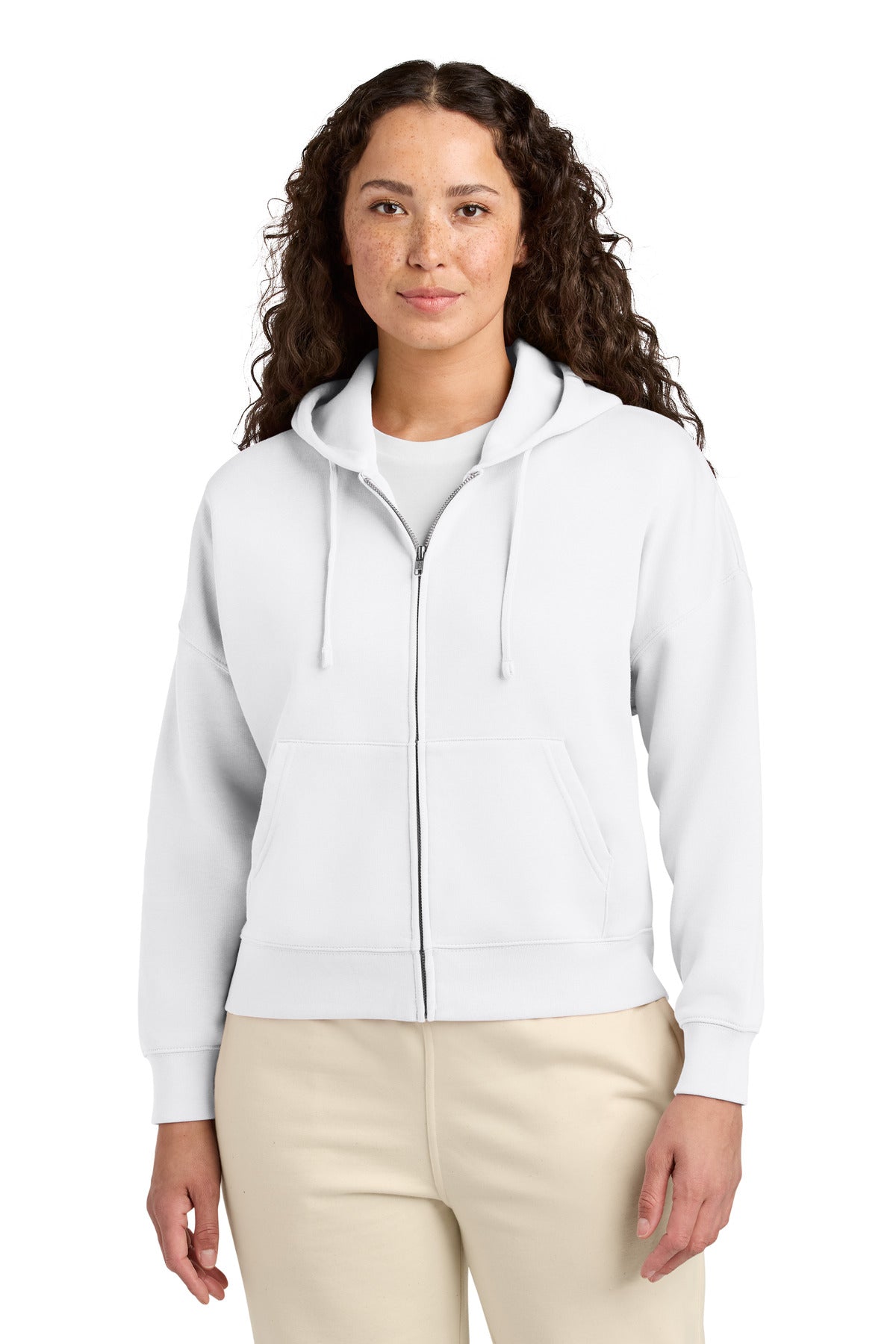 Front View of White Stanley/Stella Women's Stella Ida Full-Zip Hooded Sweatshirt SXW037