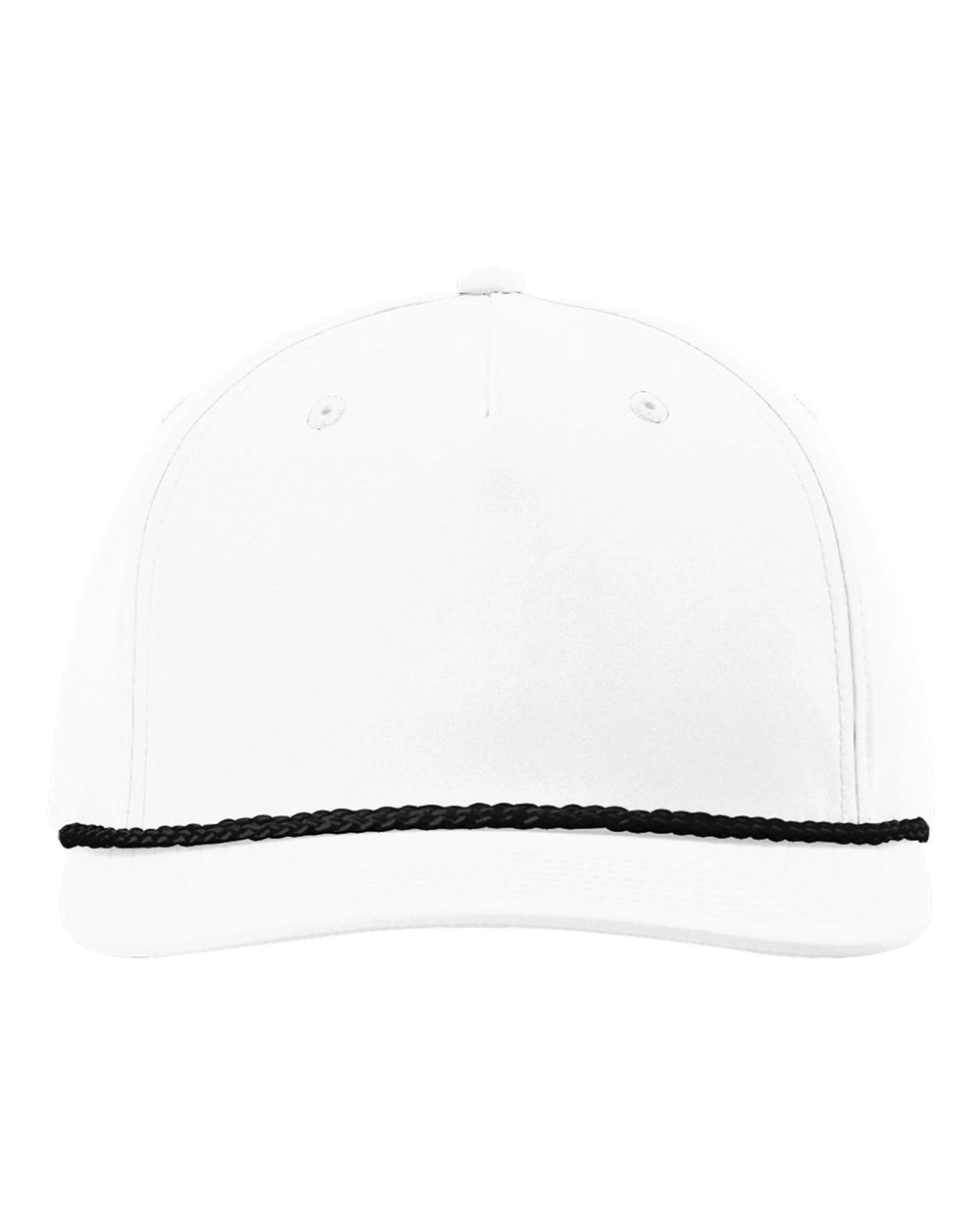 Front View of White/Black Five Panel Classic Rope Cap - 258