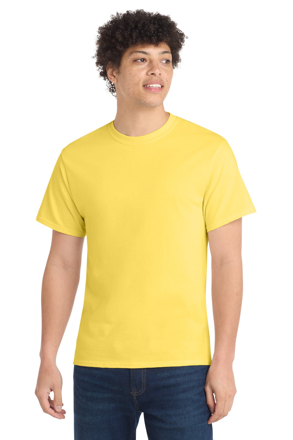 Front View of Yellow Port & Co Core Cotton Tee. PC54