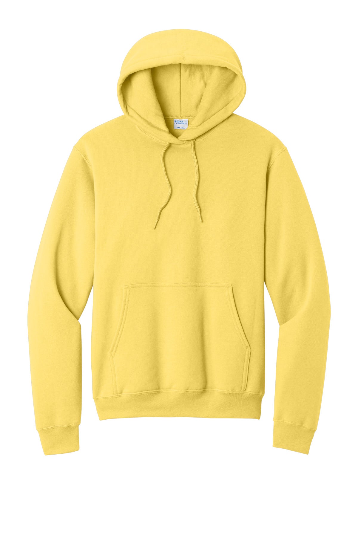 Front View of Yellow Port & Co Core Fleece Pullover Hooded Sweatshirt. PC78H