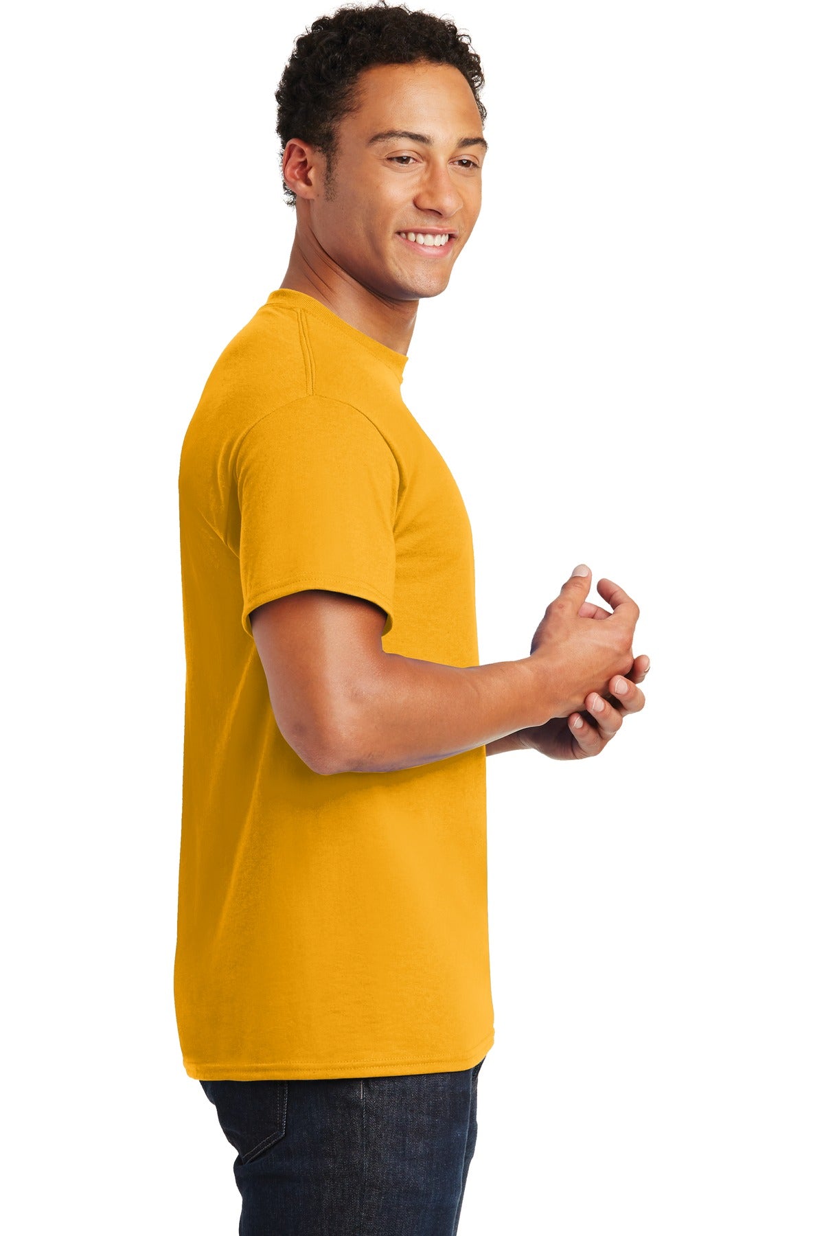 Gold Gildan DryBlend 50 Cotton/50 Poly T-Shirt. 8000