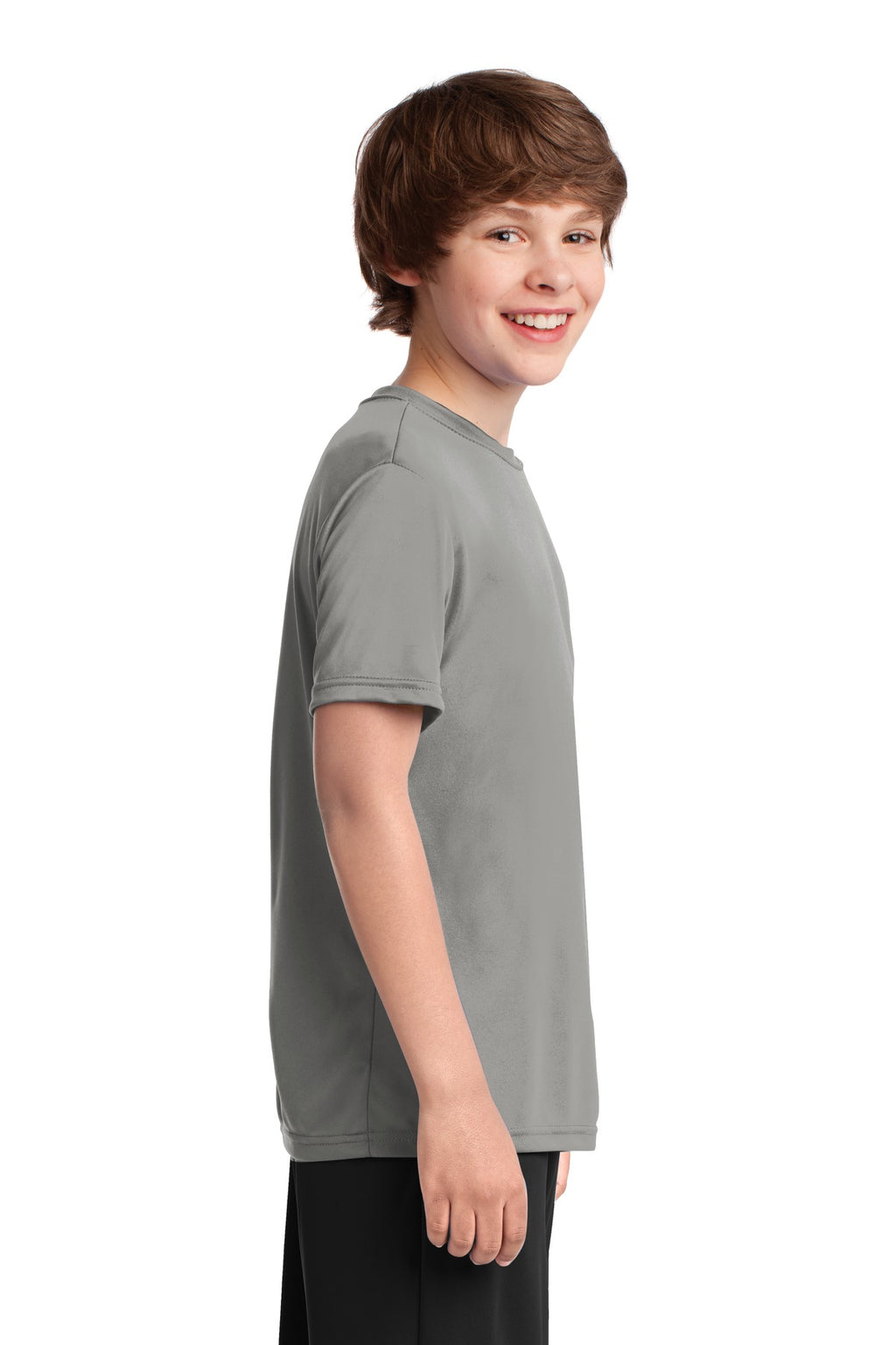 Grey Concrete Port & Co Youth Performance Tee. PC380Y