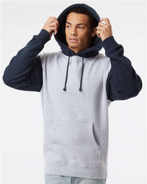 Grey Heather/ Slate Blue Heavyweight Hooded Sweatshirt - IND4000
