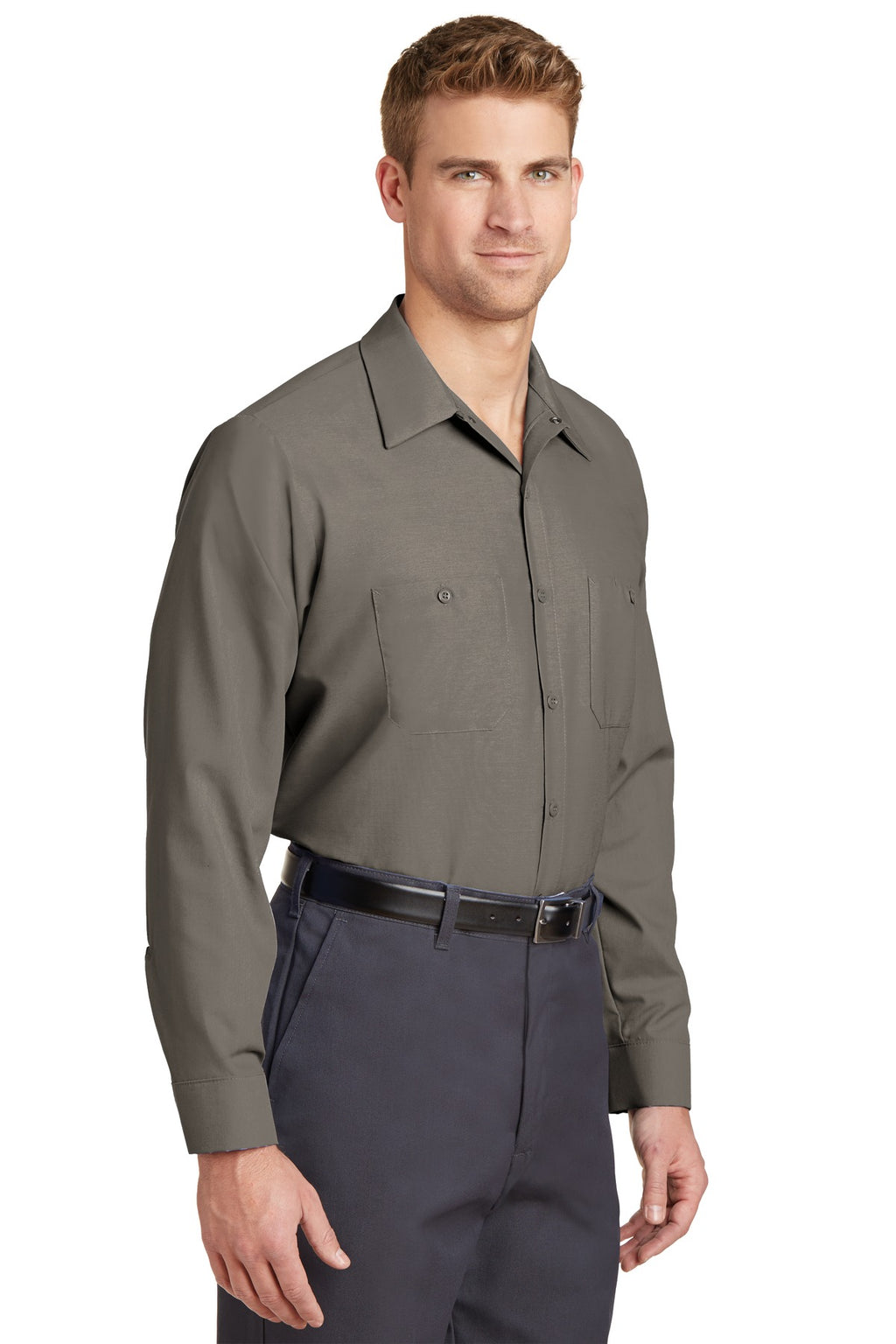 Grey Red Kap Long Sleeve Industrial Work Shirt. SP14