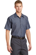 Grey/Blue Red Kap Short Sleeve Striped Industrial Work Shirt. CS20