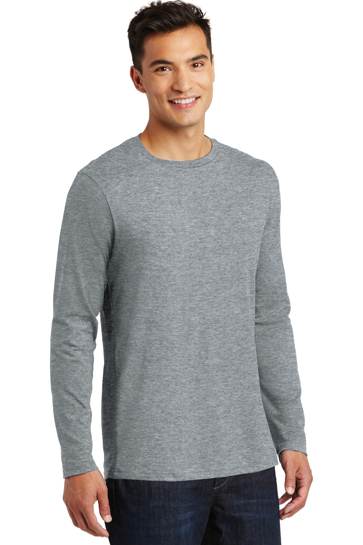 Heather Steel District Perfect Weight Long Sleeve Tee. DT105