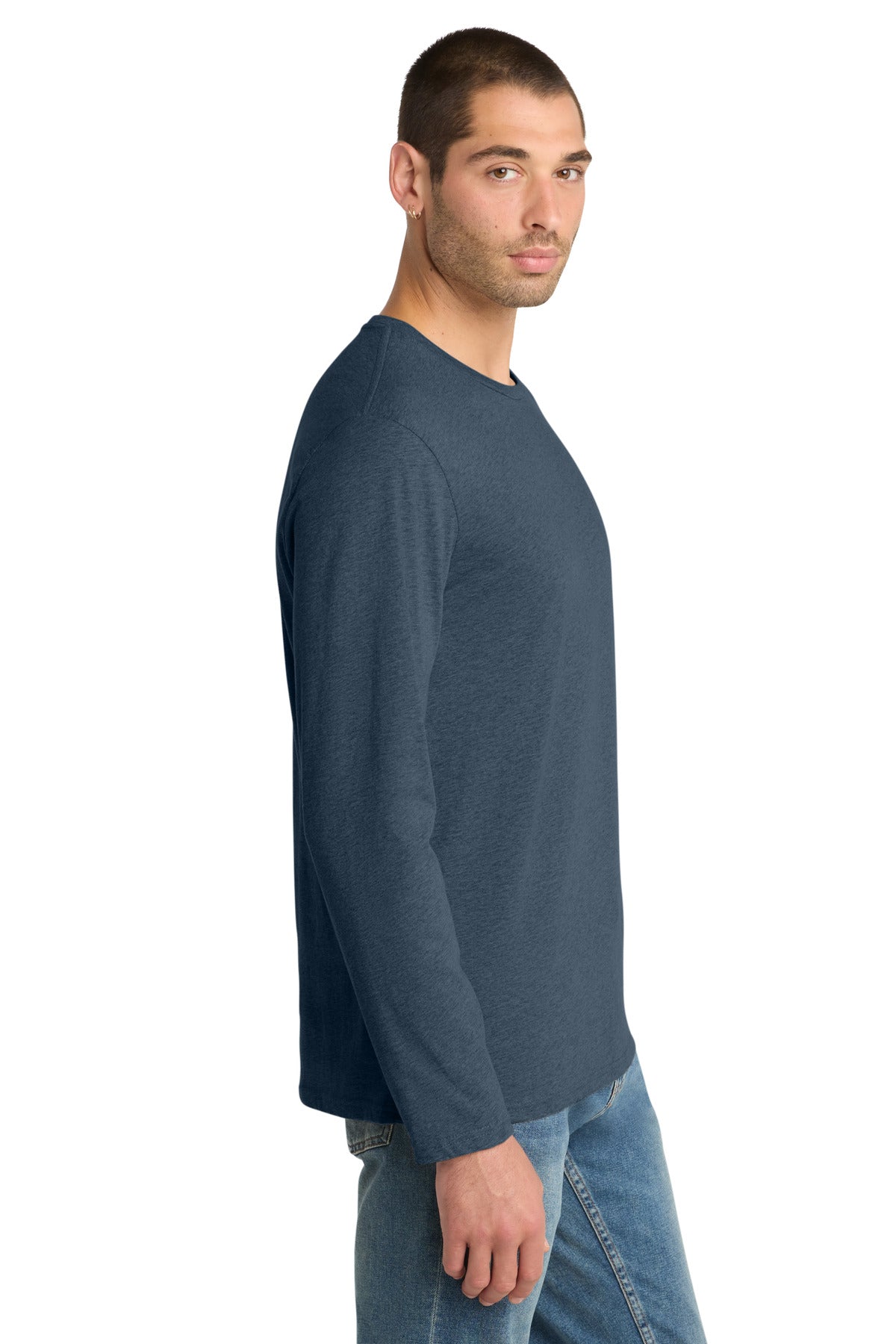 Heathered Navy District Perfect Weight Long Sleeve Tee. DT105