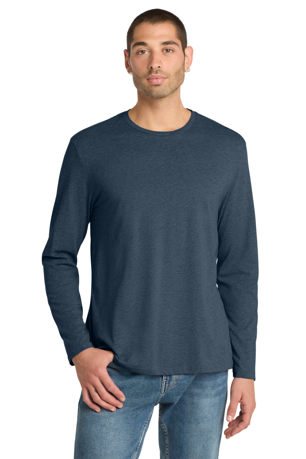 Heathered Navy District Perfect Weight Long Sleeve Tee. DT105