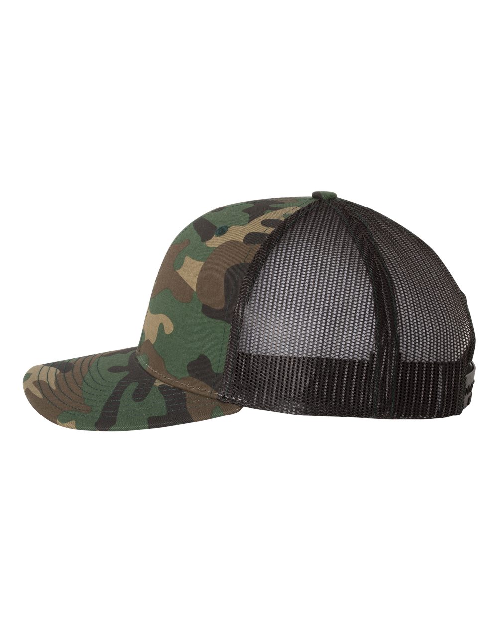 Left View of Army Camo/ Black Printed Trucker Cap - 112P