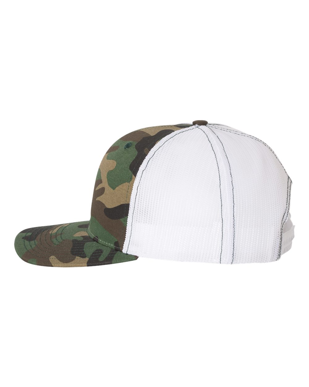 Left View of Army Camo/ White Printed Trucker Cap - 112P