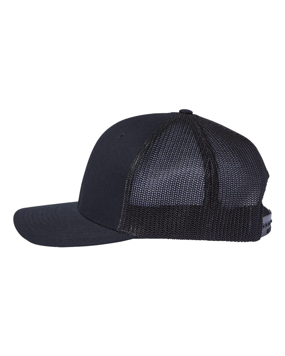 Left View of Black 112+ R-Flex Adjustable Trucker Cap - 112PL